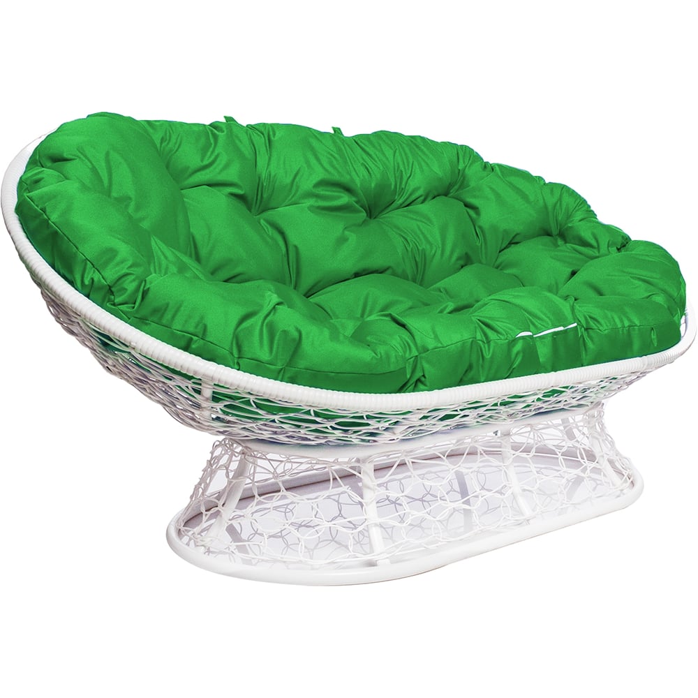 Изображение товара Диван M-GROUP МАМАСАН с ротангом белый и зелёной подушкой