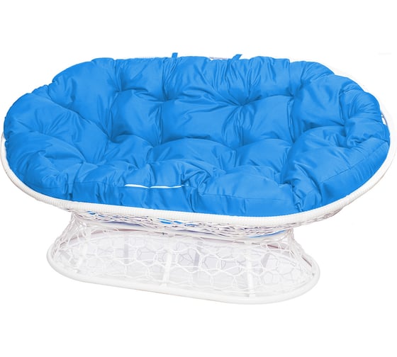 Изображение товара Диван M-GROUP МАМАСАН с ротангом белое, голубая подушка 12110103