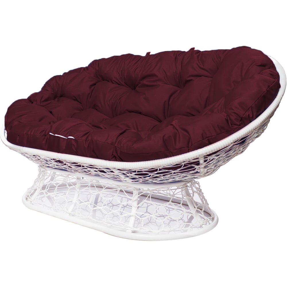 Изображение товара Диван M-GROUP МАМАСАН с ротангом и бордовой подушкой белый 3 местный