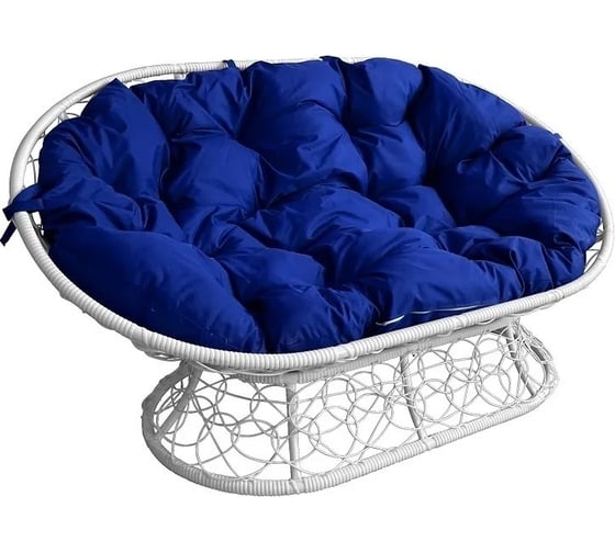 Изображение товара Диван M-GROUP МАМАСАН с ротангом белое, синяя подушка 12110110