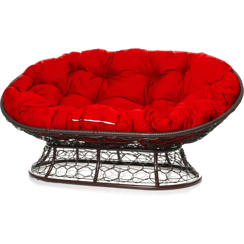 Изображение товара Диван M-GROUP МАМАСАН с ротангом коричневый и красной подушкой