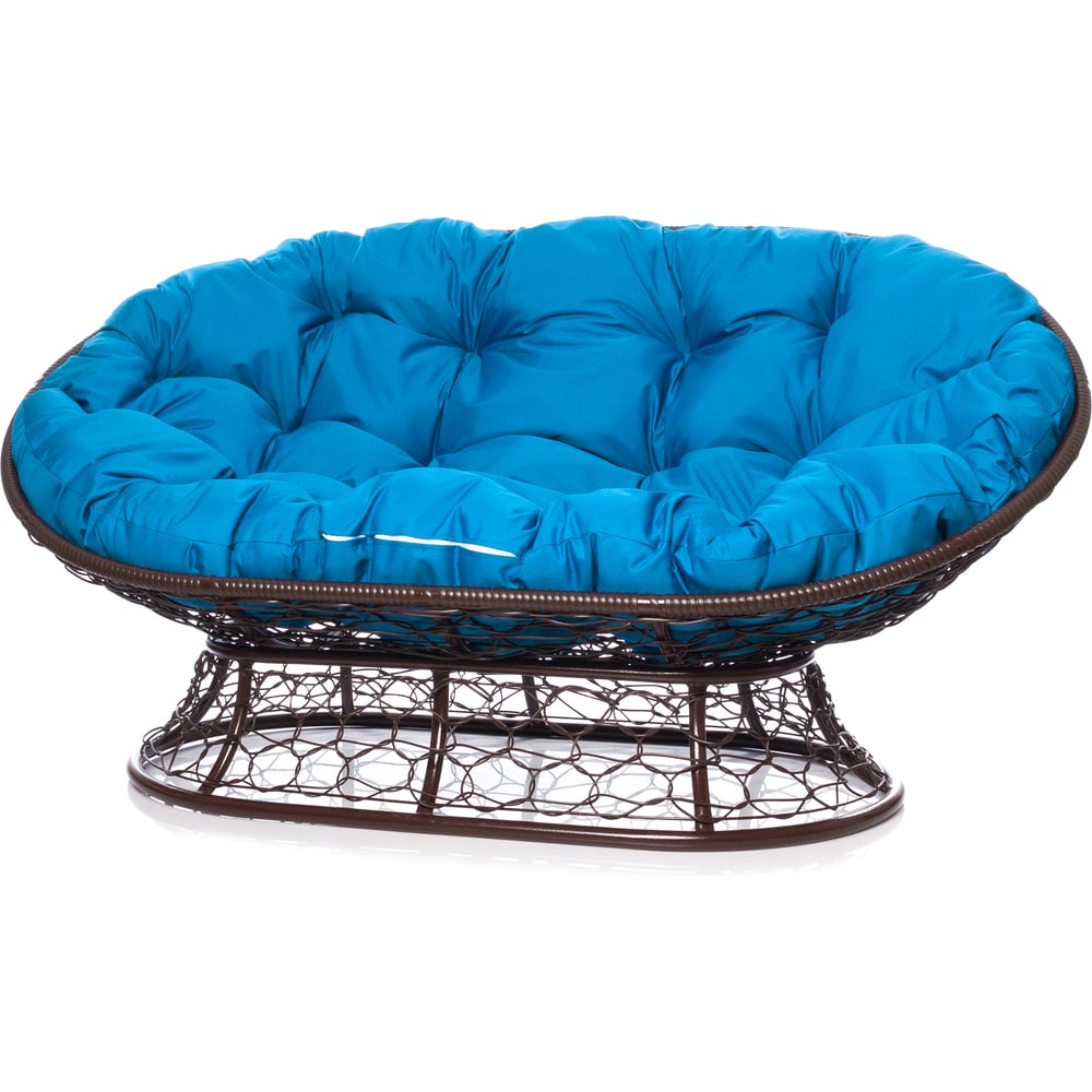 Изображение товара Диван M-GROUP МАМАСАН с ротангом коричневый голубая подушка 12110203