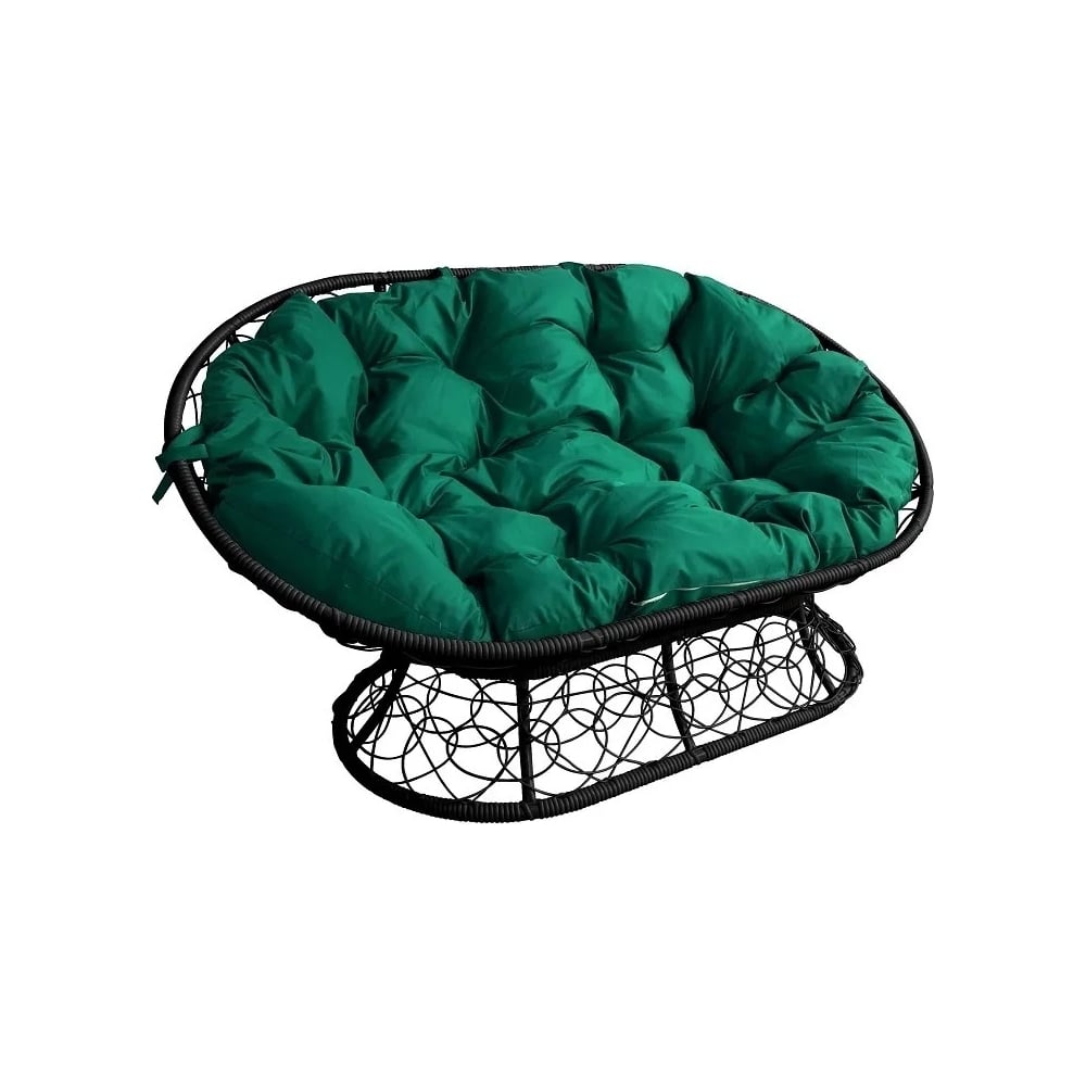 Изображение товара Диван M-GROUP МАМАСАН с ротангом чёрный и зелёной подушкой