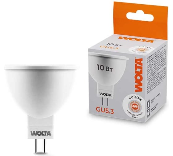 Изображение товара Светодиодная лампа Wolta LED Софит, Spot, 10Вт, 3000K Теплый белый свет, MR16, GU5.3 25YMR16-220-10GU5.3