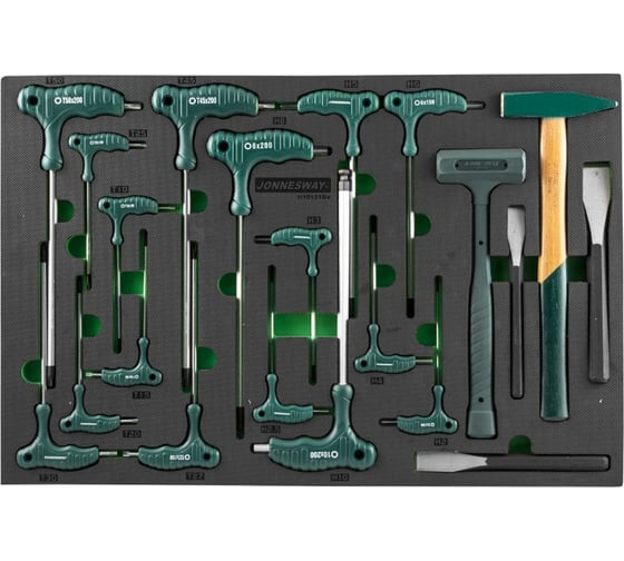 Изображение товара Jonnesway H10121SV Набор ключей торцевых шестигранных и TORX молотков и зубил в EVA ложементе 49273