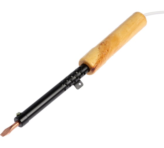 Изображение товара Паяльник ТУНДРА ЭПСН, деревянная рукоятка, клиновидное жало d=5.2 мм, 65 Вт, 220 В 9132758