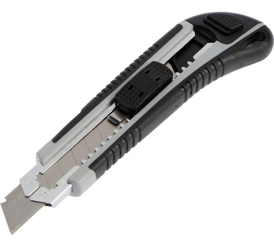 Изображение товара Нож ТУНДРА универсальный, металлическая направляющая, 2 запасных лезвия, 2К корпус, 18 мм 1006506