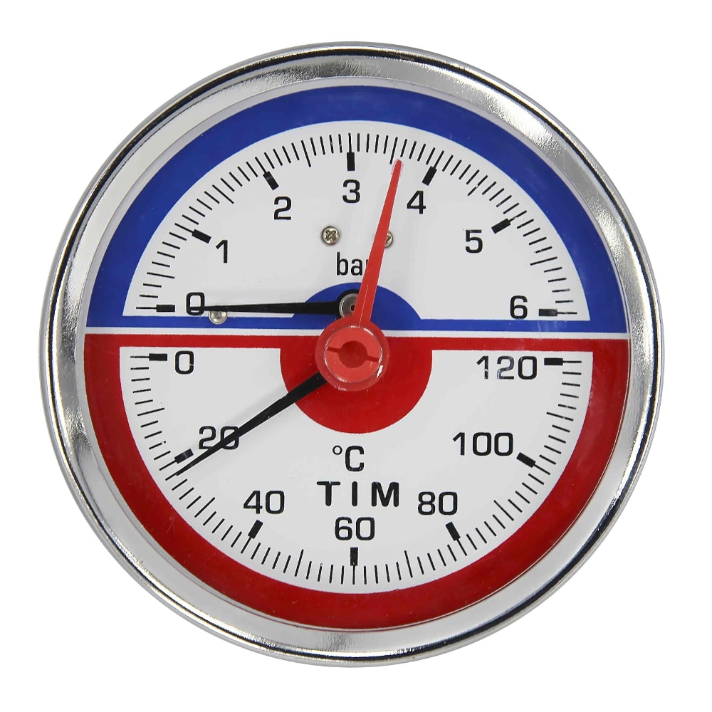 фото Термоманометр аксиальный 10 бар, 0-120°c, 1/2" tim ис.161750