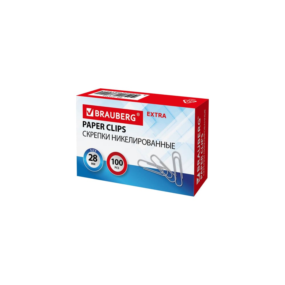 Изображение товара Скрепки BRAUBERG Extra 28 мм никелированные 100 шт офисные канцелярские