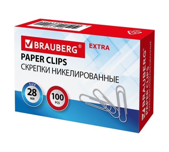 Изображение товара Скрепки BRAUBERG Extra 28 мм никелированные 100 штук 271312