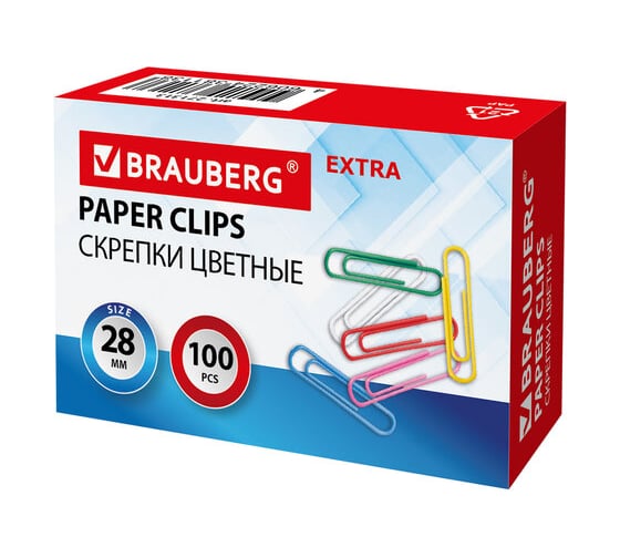 Изображение товара Скрепки BRAUBERG Extra 28 мм цветные 10 упаковок по 100 штук 271313