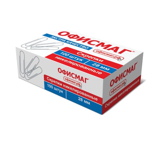 Изображение товара Скрепки ОФИСМАГ Экстра 28 мм никелированные 100 штук 271315