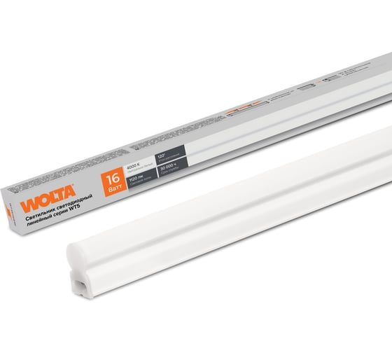 Изображение товара Светодиодный светильник Wolta 16 Вт, 4000К Дневной свет, IP20, 1120лм , линейный (полная сборка), 874х37х22 мм WT5S16W90