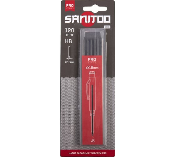 Изображение товара Набор запасных грифелей Sanitoo PRO, 6 шт., графит, НВ 3036
