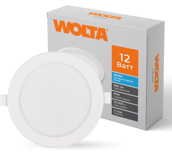 Изображение товара Светодиодный встраиваемый светильник Wolta 12 Вт, 960 Лм, круглый, 6000K Холодный белый, панель DLUS-12W-6K