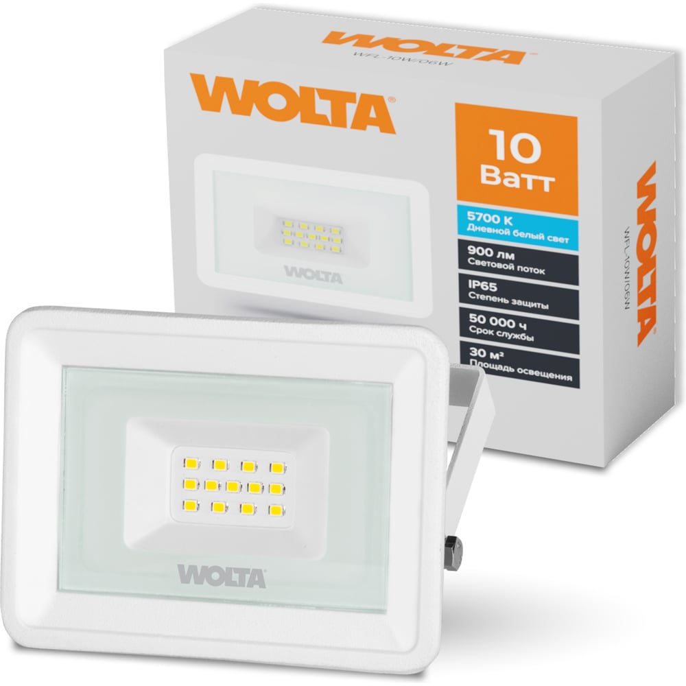Изображение товара Светодиодный прожектор Wolta 10 Вт IP65 холодный белый слим