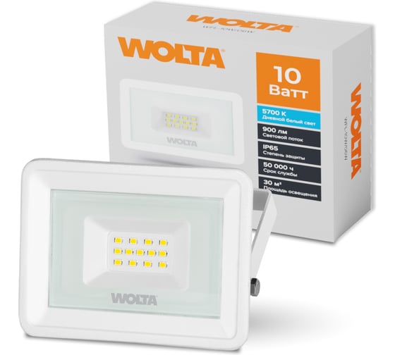Изображение товара Светодиодный прожектор Wolta 5700K, 10 W SMD, IP 65, цвет белый, слим WFL-10W\/06W WFL-10W/06W