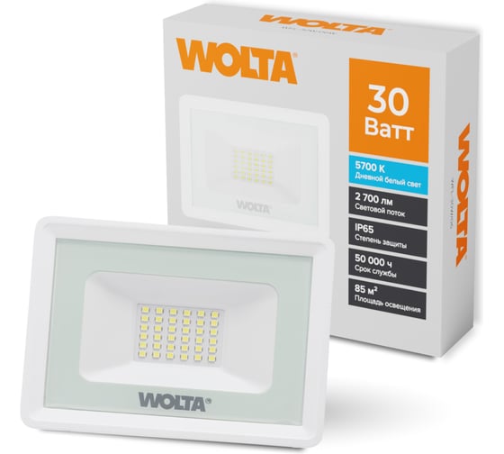 Изображение товара Светодиодный прожектор Wolta 5700K, 30 W SMD, IP 65, цвет белый, слим WFL-30W\/06W WFL-30W/06W