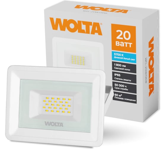 Изображение товара Светодиодный прожектор Wolta 5700K, 20 W SMD, IP 65, цвет белый, слим WFL-20W\/06W WFL-20W/06W