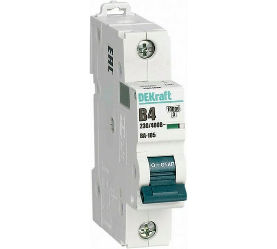 Изображение товара Автоматический выключатель DEKraft ВА-105 1P, 4A характристика B, 10кА 13102DEK