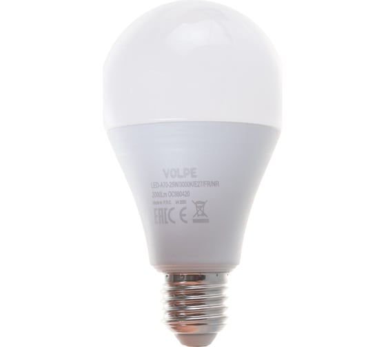 Изображение товара Светодиодная лампа Volpe LED-A70-25W/3000K/E27/FR/NR . Форма A, матовая. UL-00004469