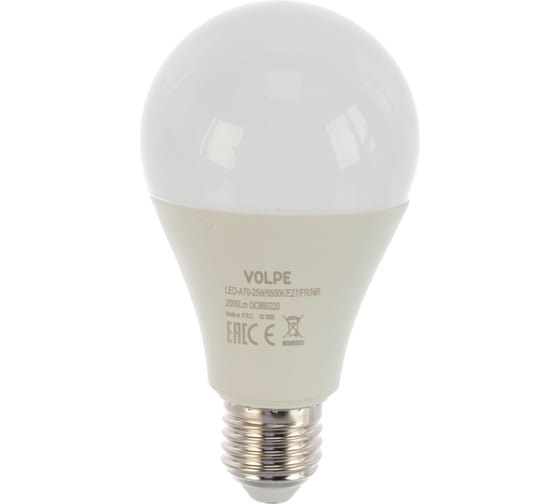 Изображение товара Светодиодная лампа Volpe LED-A70-25W/6500K/E27/FR/NR. Форма A, матовая. UL-00004471