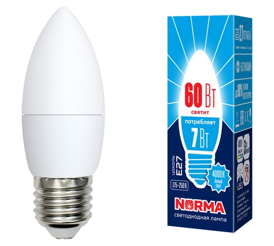 Изображение товара Светодиодная лампа Volpe LED-C37-7W/NW/E27/FR/NR. Форма свеча, матовая. UL-00003798