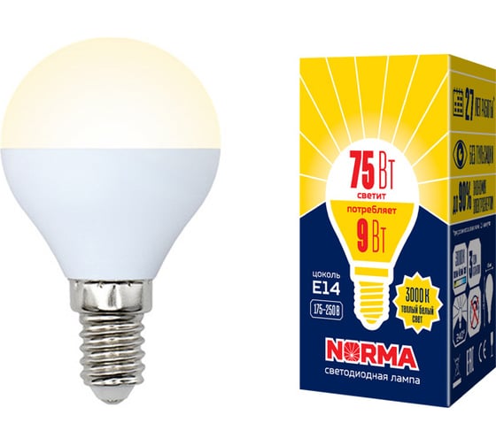 Изображение товара Светодиодная лампа Volpe LED-G45-9W/WW/E14/FR/NR. Форма шар, матовая. UL-00003826