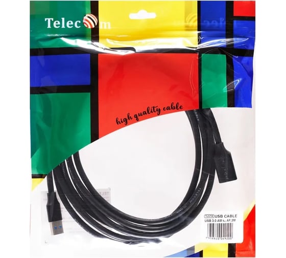 Изображение товара Удлинительный кабель Telecom usb 3.0 am - af 3m черный TUS708-3M