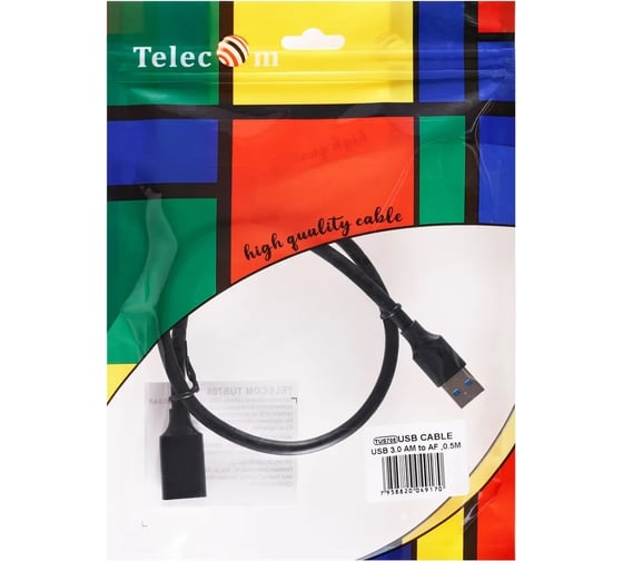 Изображение товара Удлинительный кабель Telecom usb 3.0 am - af 0.5m черный TUS708-0.5M