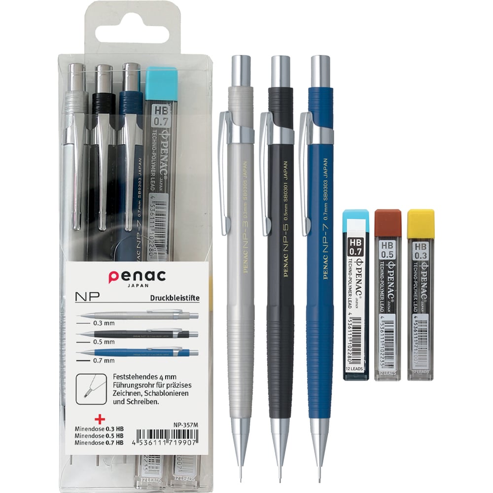 Изображение товара Набор механических карандашей Penac NP-357M с грифелями и ластиком