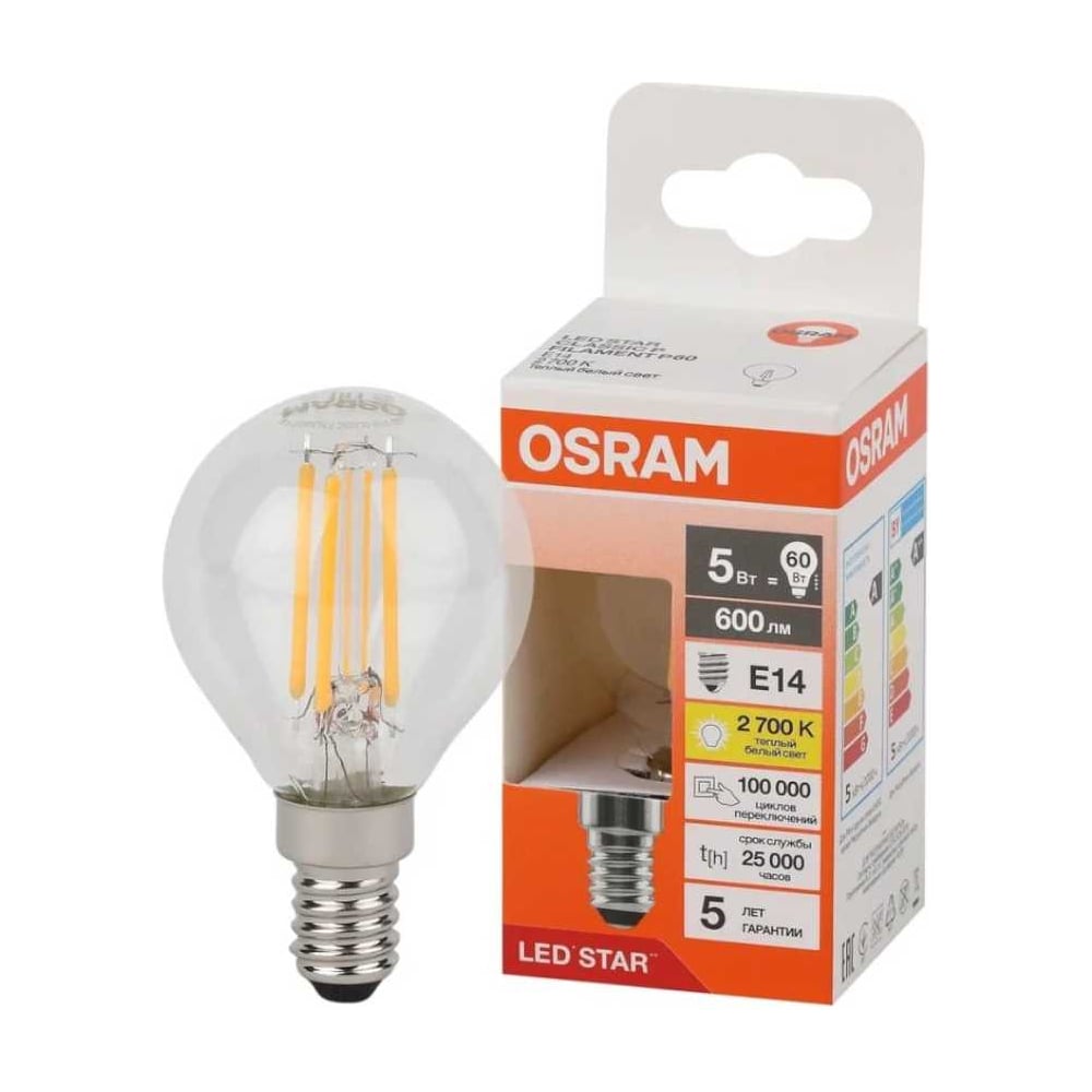 Изображение товара Филаментная светодиодная лампа Osram 5W E14 2700K теплый белый