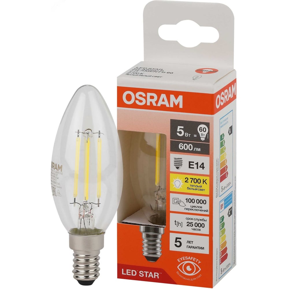 Изображение товара Филаментная Osram LS CLB60 5W/827 230V FIL CL E14 10x1