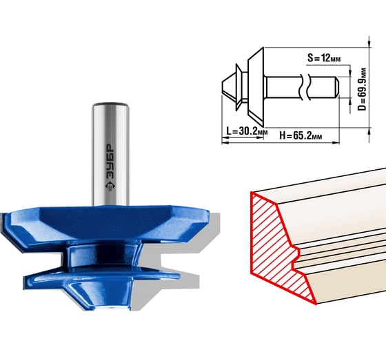 Изображение товара Кромочная фреза для углового сращивания ЗУБР Профессионал 69.9x30.2 мм 28724-69.9