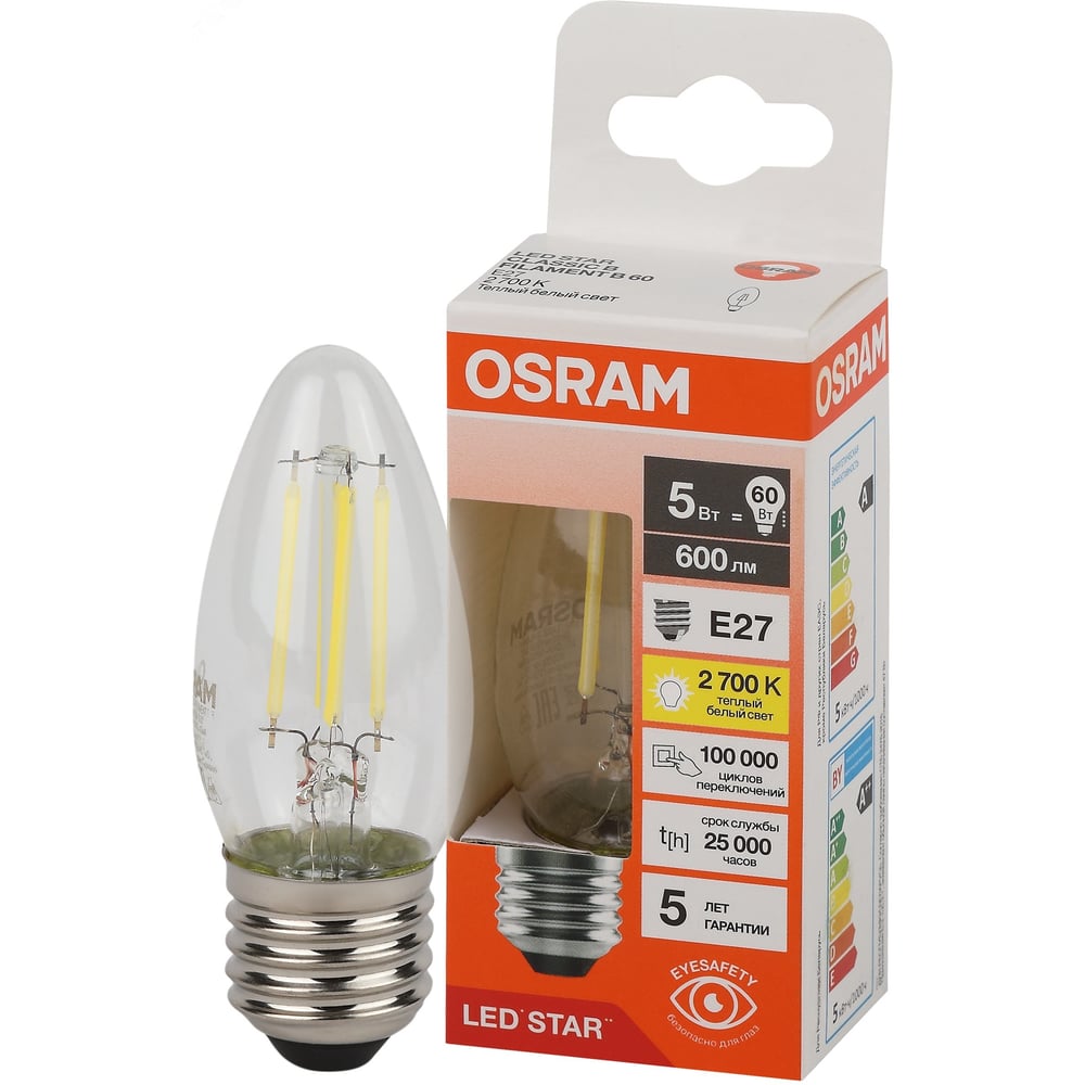Изображение товара Филаментная светодиодная лампа Osram LS CLB60 5W/827 E27 теплый белый Изображение товара Филаментная светодиодная лампа Osram LS CLB60 5W/827 E27 теплый белый