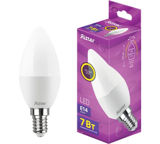 Изображение товара Лампа сд RITTER C37 Е14 7W, 2700K, теплый свет 32349 5
