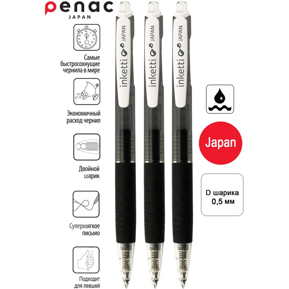 Изображение товара Гелевая ручка inketti BA3601/06-3B набор 3 шт автоматическая черная