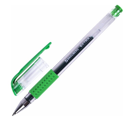 Изображение товара Гелевая ручка BRAUBERG с грипом Extra Gt, Зеленая, стандартный узел 0,5 мм, линия 0,35 мм 143922