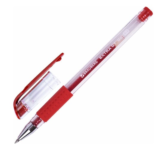 Изображение товара Гелевая ручка BRAUBERG с грипом Extra Gt, Красная, стандартный узел 0,5 мм, линия 0,35 мм 143920