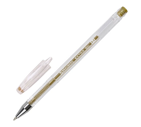 Изображение товара Гелевая ручка BRAUBERG Золотистая Extra Gold, корпус прозрачный, 0,5 мм, линия 0,35 мм 143914