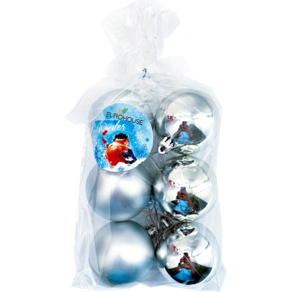 Набор ёлочных шаров EUROHOUSE набор шаров пластик d 10 см 4 шт арсена серебристо синий