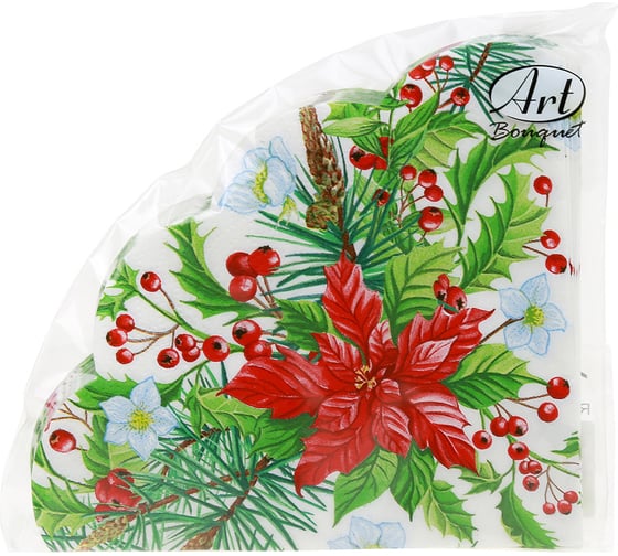 Изображение товара Бумажные 3-слойные салфетки EUROHOUSE пуансеттия 12шт/art bouguet rondo 57091