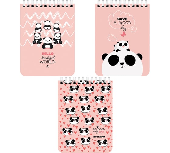 Изображение товара Блокнот BRAUBERG Малый Формат 108x145 мм А6, 40 листов, гребень, картон, клетка, Kids, Панды 114393