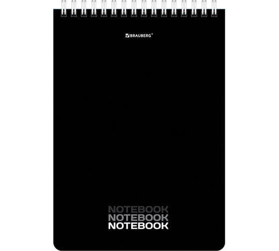 Изображение товара Блокнот BRAUBERG А5 146x206 мм, 60 листов, гребень, картон, жесткая подложка, клетка, Black 114365