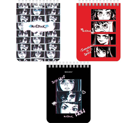 Изображение товара Блокнот Малый Формат 108x145 мм А6 BRAUBERG, 40 листов, гребень, картон, клетка, Anime emotions 6 шт 114392