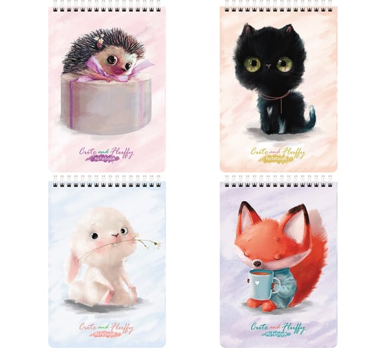 Изображение товара Блокнот BRAUBERG А5 146x206 мм, 60 листов, гребень, картон, клетка, Kids, Милые зверята 114364