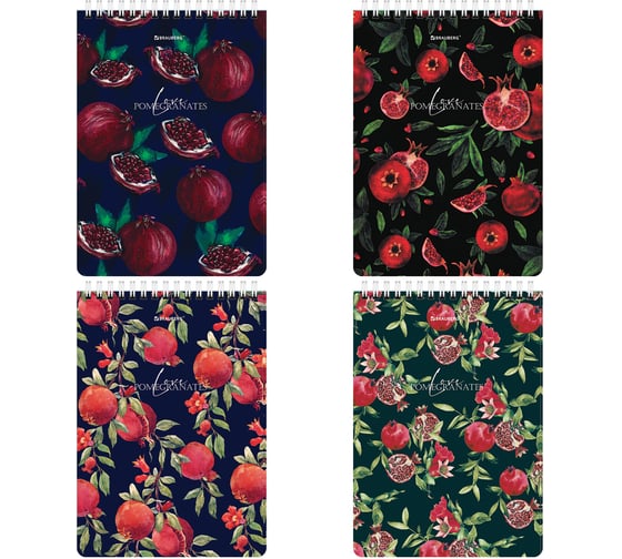 Изображение товара Блокнот BRAUBERG А5 146x206 мм, 60 листов, гребень, картон, жесткая подложка, клетка, Гранаты 114366