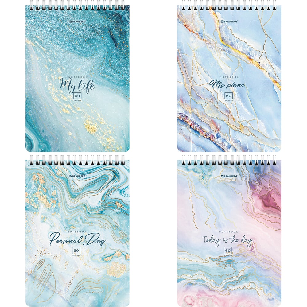 Изображение товара Блокнот BRAUBERG А5 146x206 мм, 60 листов, гребень, картон, клетка, Мрамор 114360