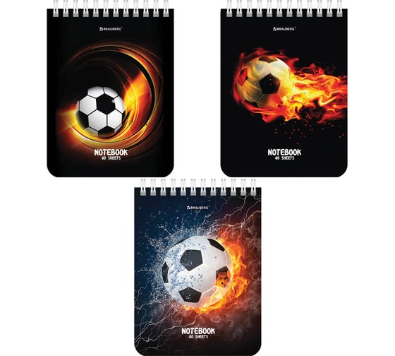 Изображение товара Блокнот BRAUBERG Малый Формат 108x145 мм А6, 40 листов, гребень, картон, клетка, Футбол 114390