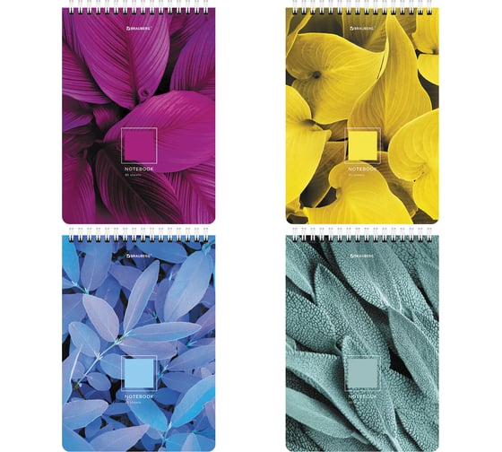 Изображение товара Блокнот BRAUBERG А5 146x206 мм, 80 листов, гребень, картон, клетка, Яркие листья 114372